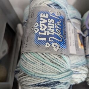 Lot Of 4 I Love This Yarn Blue and White Yarn